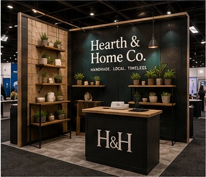 Trade show booth display with branded booth graphics.
